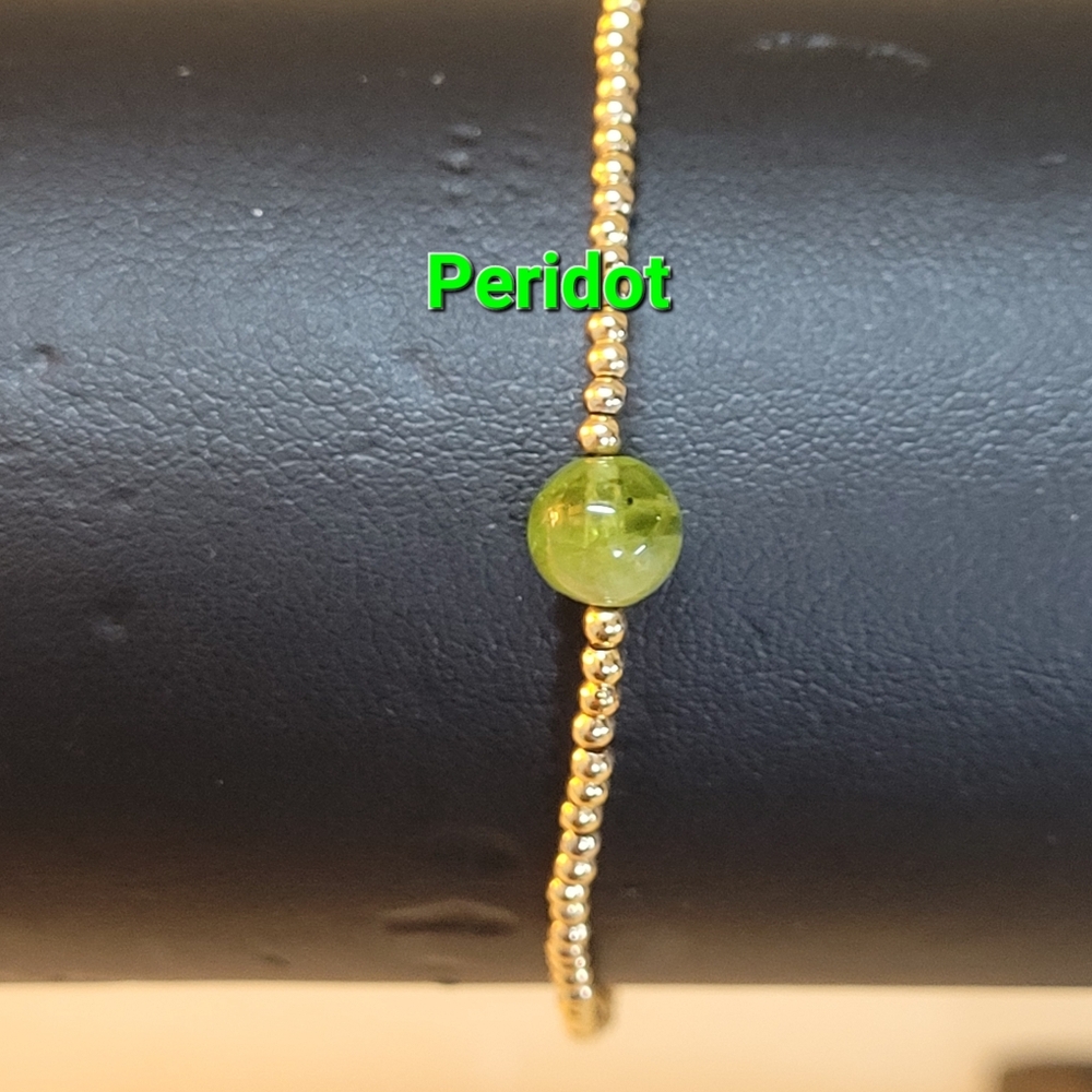 August Peridot Birthstone Bracelet Hand Crafted Gemstone/18K Gold-plated Beads
